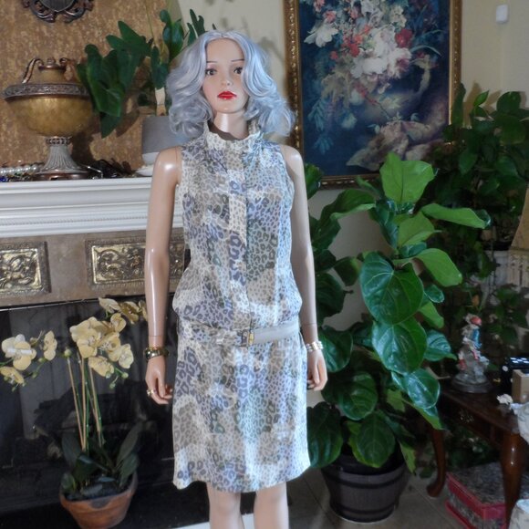 New Gucci 100% Silk Beige Leopard Print Drop-Waist Belted Sheath Dress Size 40-4 - Picture 2 of 16